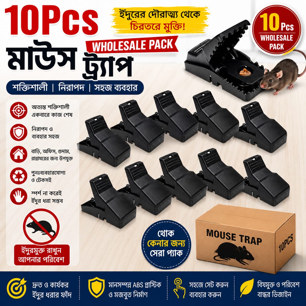 হোলসেল কম্বো প্যাক ইঁদুর মারার ফাঁদ - ১০ পিস (Mouse Killer Trap)
