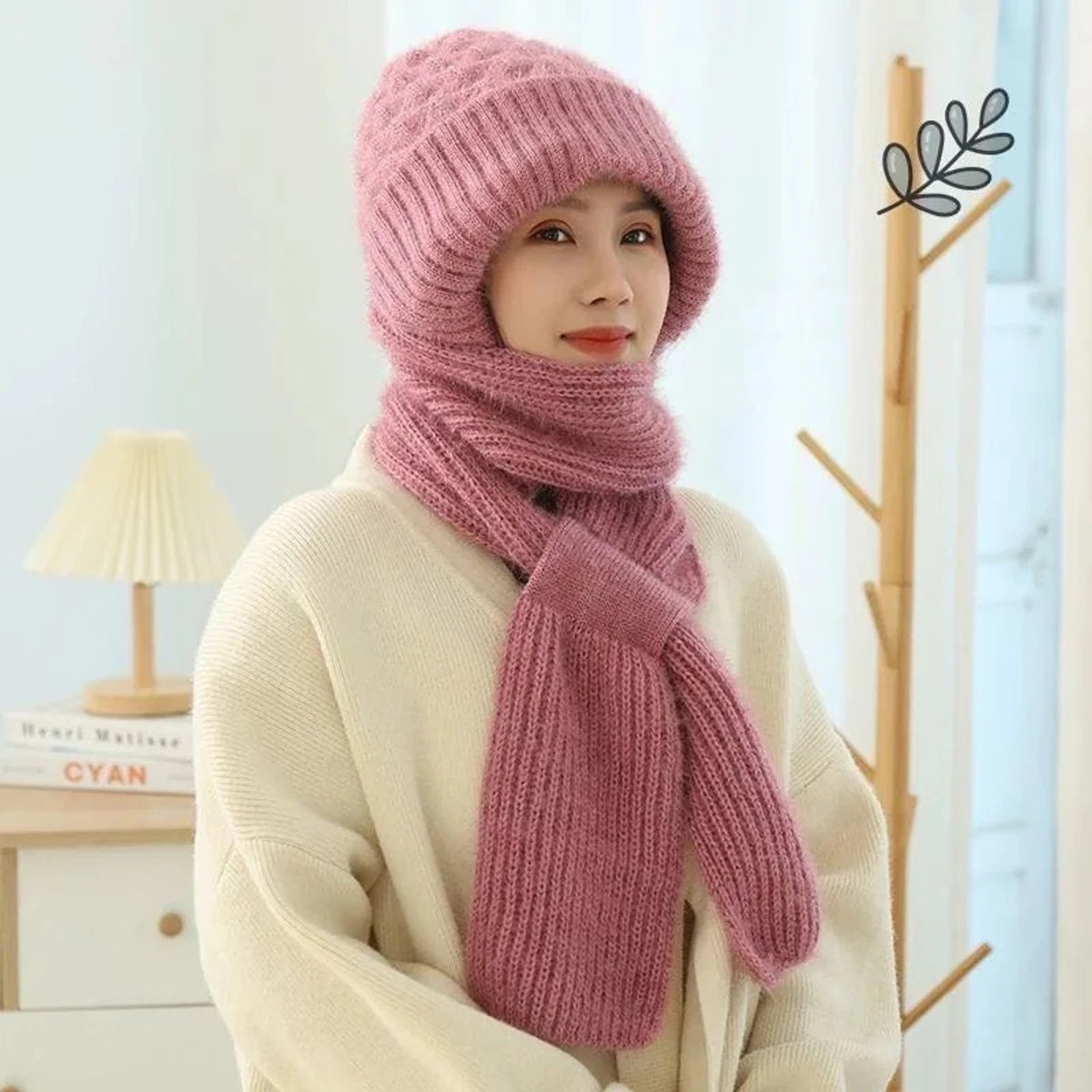 Ear Protection Windproof Cap Scarf (Pink)